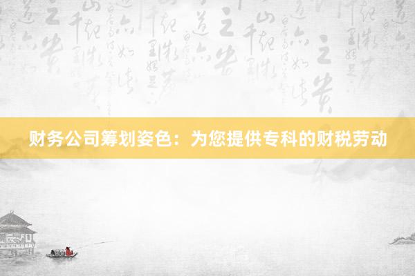 财务公司筹划姿色：为您提供专科的财税劳动